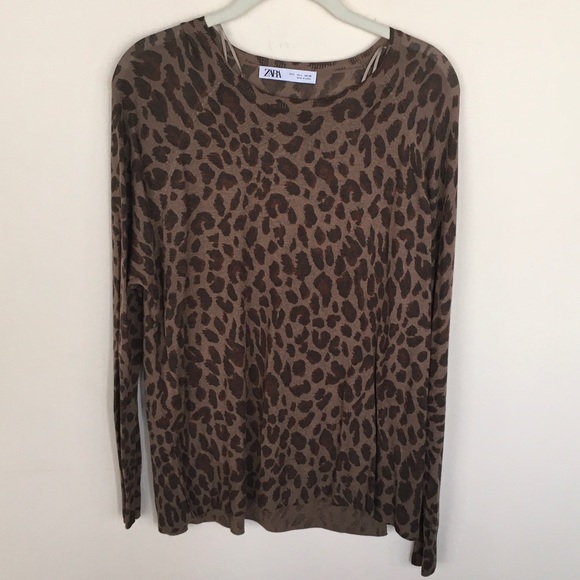 Zara Sweaters - ZARA Brown & Dark Brown Leopard Crewneck Top